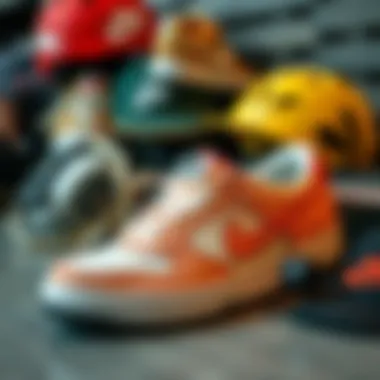 Nike Low Shoes Complementing Skate Gear Nike low shoes displayed with skateboarding gear