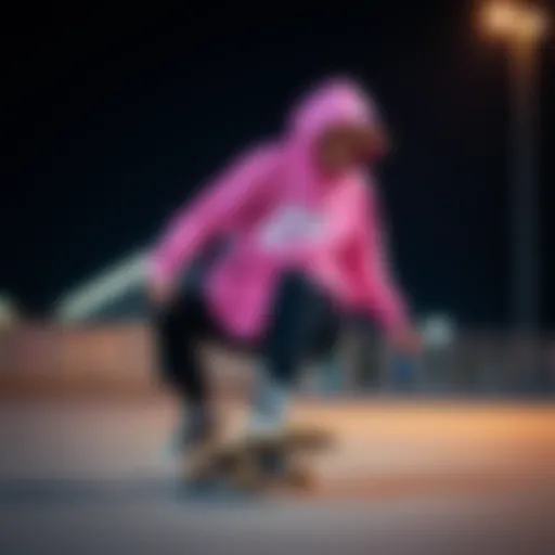 Nike Pink Hoodie on Skateboard Stylish Nike pink hoodie showcased on a skateboard