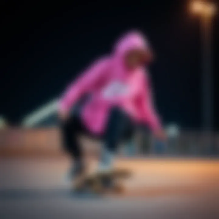Nike Pink Hoodie on Skateboard Stylish Nike pink hoodie showcased on a skateboard