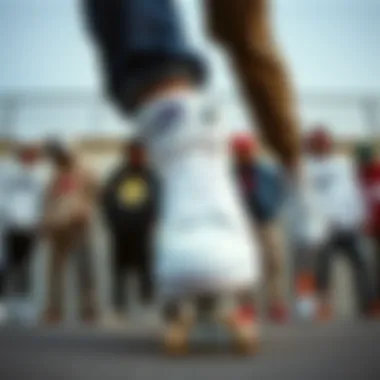 Cultural Impact of the Nike SB Blazer Mid White in Skateboarding Group of skaters wearing Nike SB Blazer Mid White, reflecting its cultural significance.