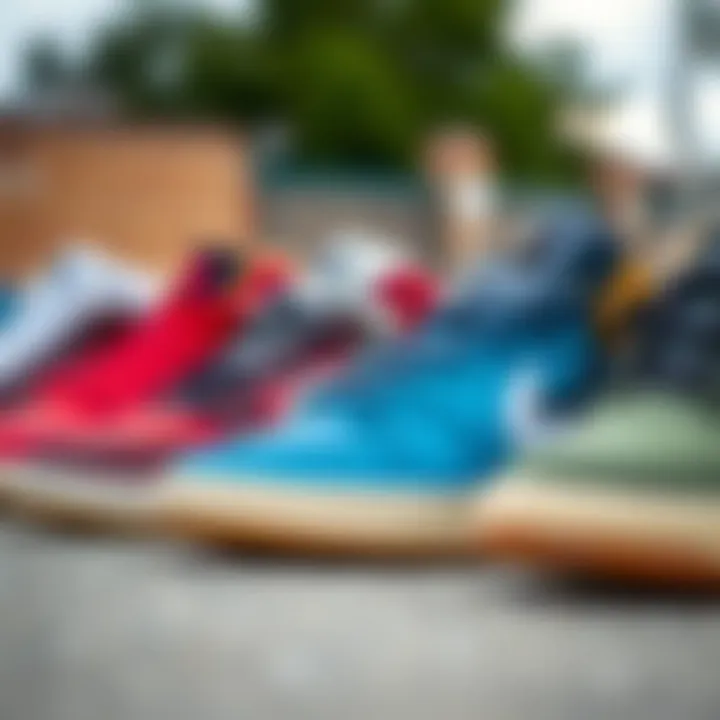 Various models of Nike SB skateboard shoes lined up