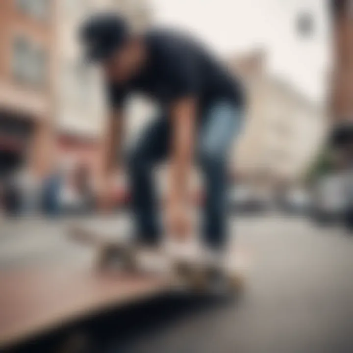 A skateboarder inspecting quality materials