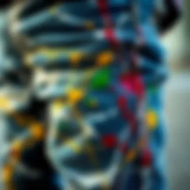 Artistic Details of Paint Splatter Close-up of paint splatter details on skinny jeans