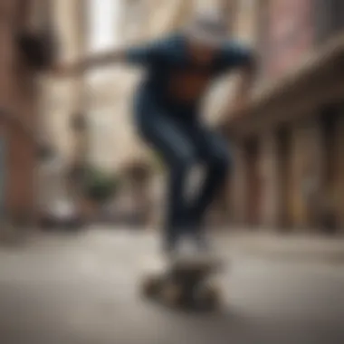 A skateboarder performing tricks with a Powell Peralta board in an urban setting