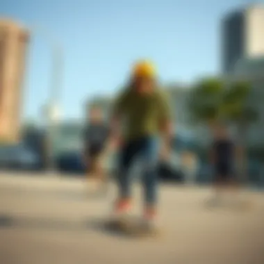 Urban Skateboarding in RVCA That’ll Do Stretch Group of skateboarders wearing RVCA That’ll Do Stretch in an urban setting