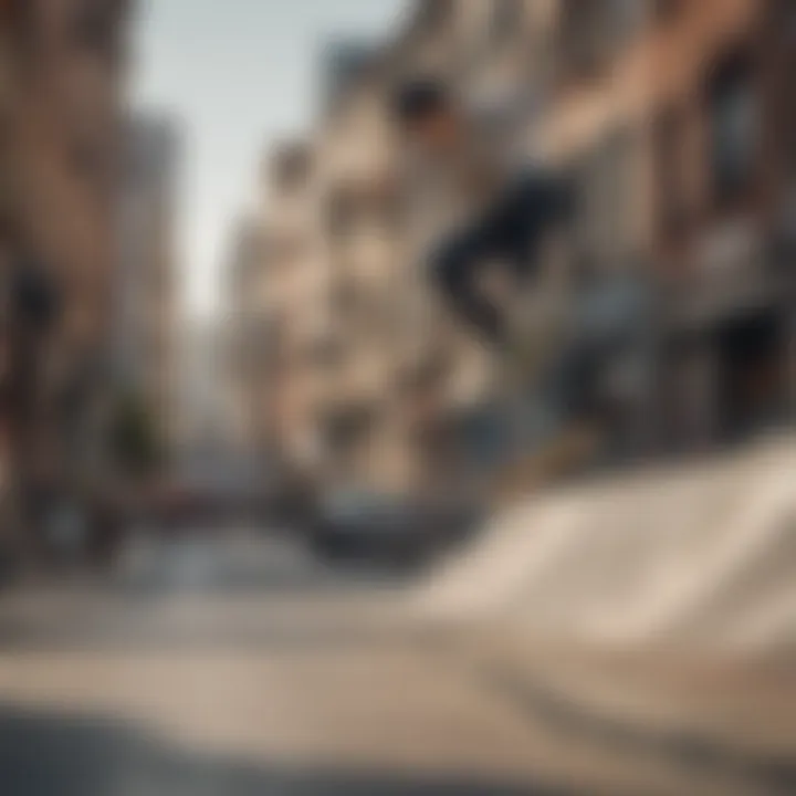 Skateboarders performing tricks in an urban setting