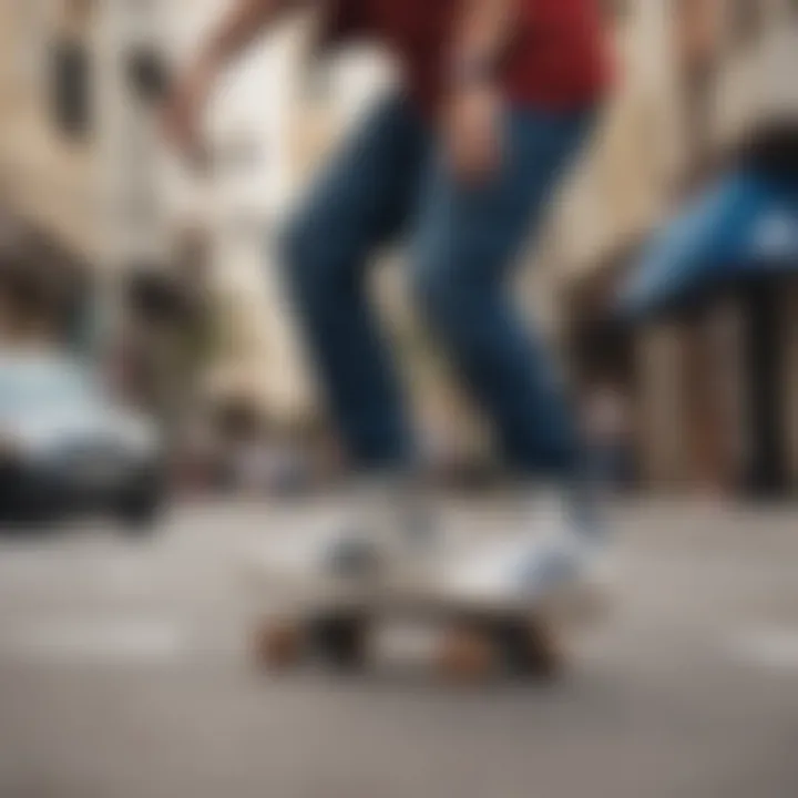 Skateboarder wearing Adidas Atric shoes in action on the street