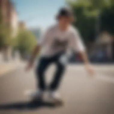 Skateboarder showcasing the antisocial butterfly shirt in action