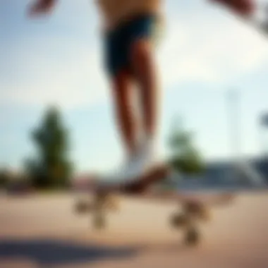 A skateboarder performing tricks while wearing Converse shorts, showcasing functionality.