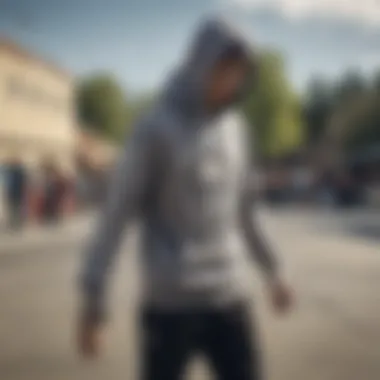 A skateboarder wearing a rhinestone skeleton hoodie while performing tricks in a skate park