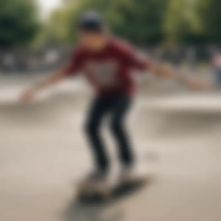 A skateboarder wearing the antisocial butterfly shirt while performing a trick at a skate park, embodying the spirit of skate culture.