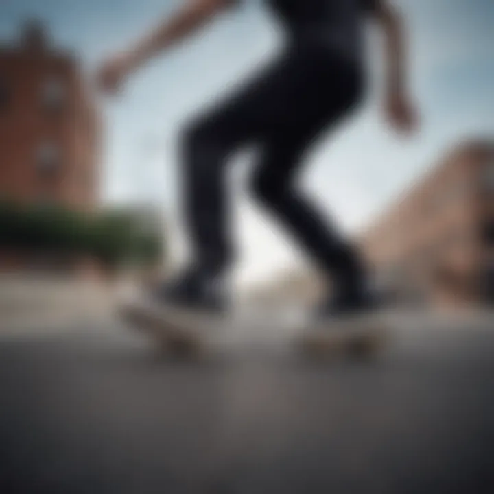 Skateboarder performing trick while wearing black embroidered Converse