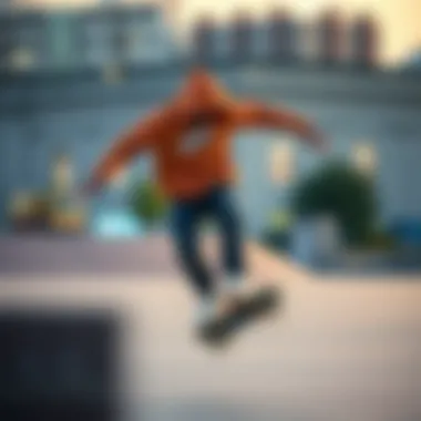 Skateboarding in Style Skateboarder performing tricks while wearing a Nike hoodie