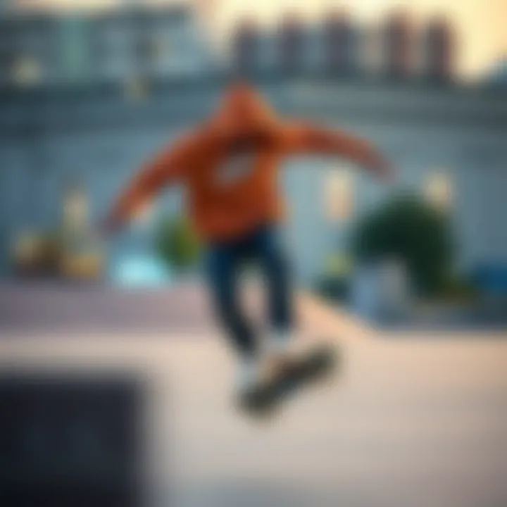 Skateboarding in Style Skateboarder performing tricks while wearing a Nike hoodie