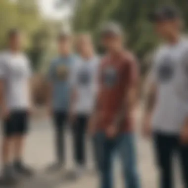 A group of skateboarders showcasing their bell shirts.