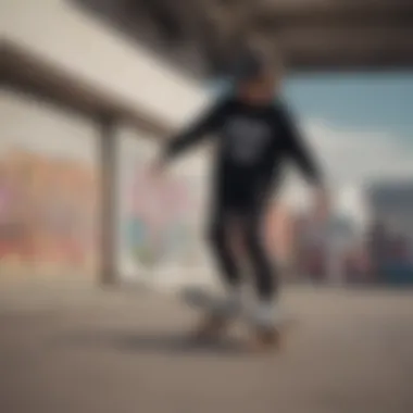 Dynamic shot of skateboarders performing tricks while showcasing Lazy Oaf and Vans gear.