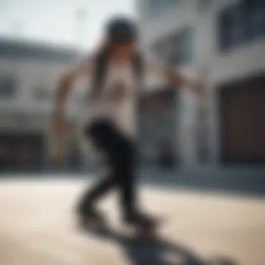 Skater wearing the black pyramid chest bag while performing a trick on a skateboard.