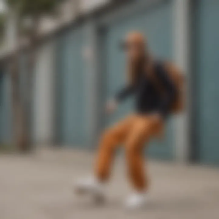 Skater using the Carhartt hip pack during an outdoor session