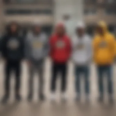 A group of skaters wearing different styles of Champion hoodies