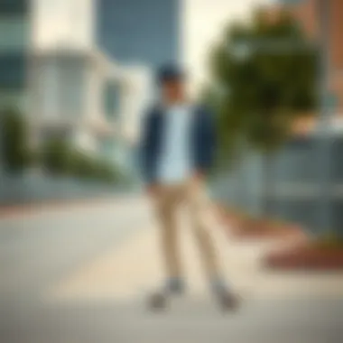 A fashion-forward outfit featuring skinny chino joggers and complementary accessories