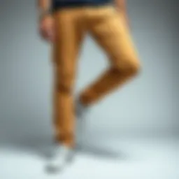 A stylish pair of skinny chino joggers displayed on a minimalist background