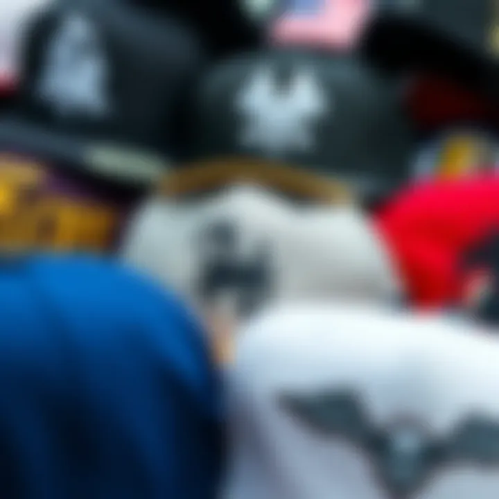 Diverse Snapback Designs Close-up of various snapback hats showcasing different designs