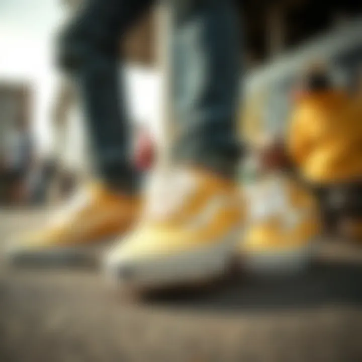 Cultural Connection: Vans in Skate Community Group of skaters wearing white and yellow Vans in an urban setting.