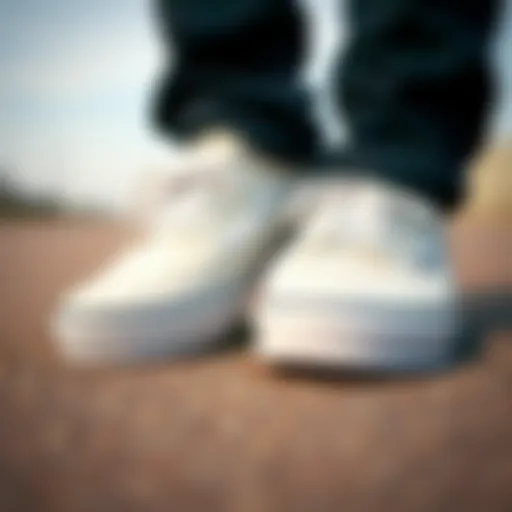 Elegance in Simplicity: White Vans Close-up view of white Vans showcasing their pristine design.