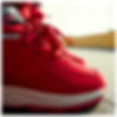 Detailed Design: Red Accents on New Balance Close-up of the unique design elements of red New Balance sneakers