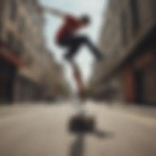 Skateboarding Trick in Urban Setting A skateboarder executing a trick in an urban environment