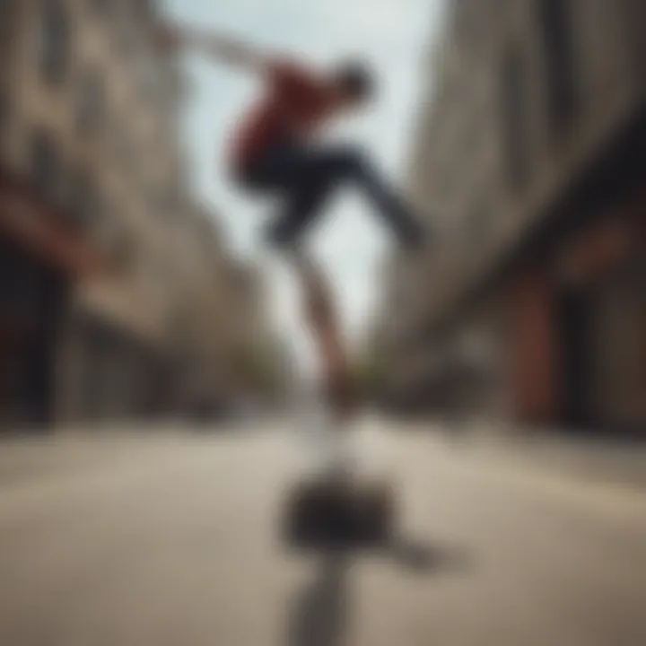 Skateboarding Trick in Urban Setting A skateboarder executing a trick in an urban environment