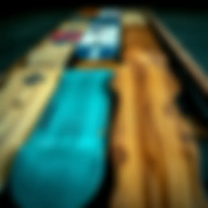 Different skateboard deck shapes laid out for comparison