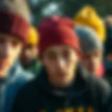 Diverse Beanie Styles in Skate Culture A close-up of various beanie styles worn by skaters, showcasing texture and color diversity.