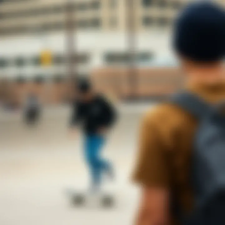 Skate Park Vibes: Beanies in Action An urban skate park scene with skaters wearing beanies, capturing the essence of skate lifestyle.