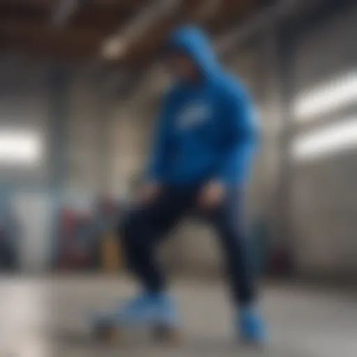 Stylish blue Nike crewneck sweatshirt worn during a skate session