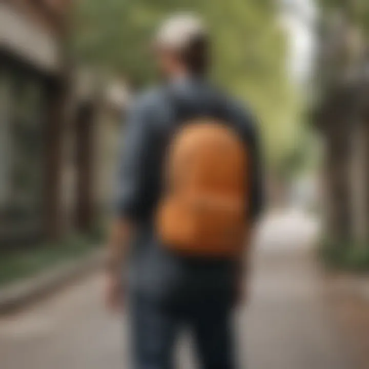 Skateboarder wearing the backpack in action