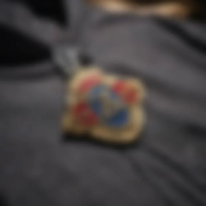 Close-up of the Champion logo on the hoodie