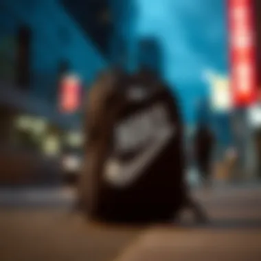 A stylish Nike backpack displayed against a vibrant urban backdrop