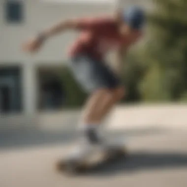 A skateboarder performing a trick while wearing bandana print Vans