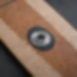 Close-up of skateboard deck showing material texture and design