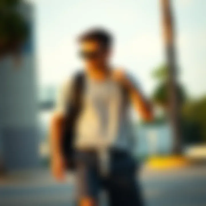 Accessorized Sweat Shorts Outfit An individual accessorizing a sweat shorts outfit with stylish sunglasses and a backpack