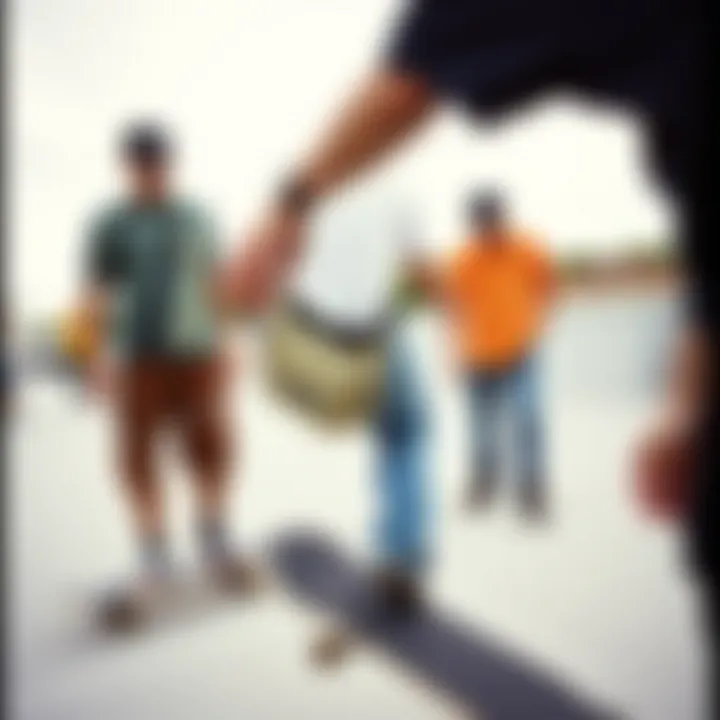 Practical Use of Fanny Packs in Skateboarding Skaters using fanny packs for practical purposes