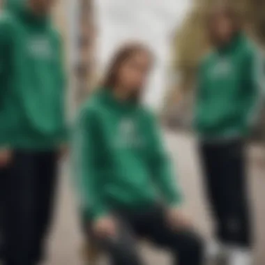 Stylish skateboarding in a green Adidas sweatshirt