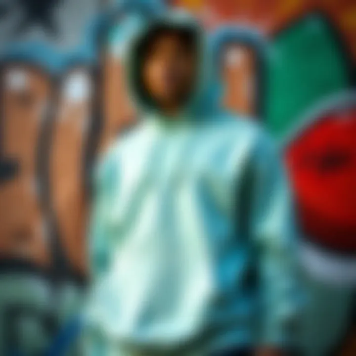 Cultural Canvas: The Mint Hoodie Meets Graffiti Art Stylized photo of a mint hoodie against a graffiti backdrop