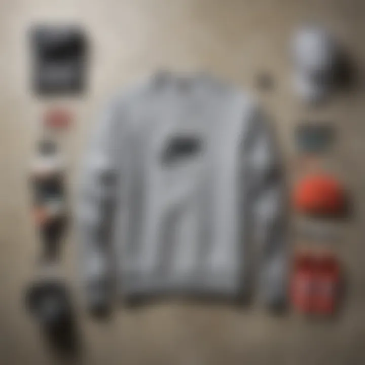 A flat lay of the Nike Crew Neck Sweatshirt in grey paired with stylish accessories.