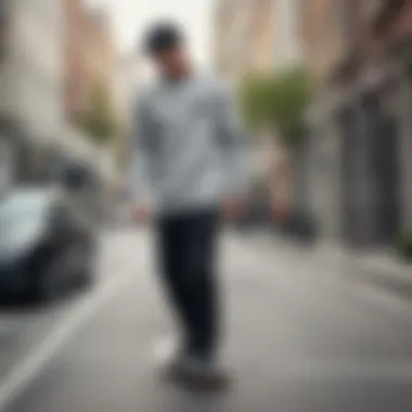 A skateboarder wearing the Nike Crew Neck Sweatshirt in grey during a street session.