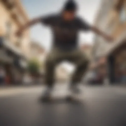 A skater performing tricks in baggy cargo pants