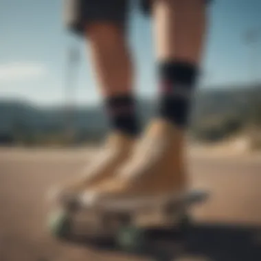 A collection of various brands of low socks popular among skateboarders, highlighting diversity in design.