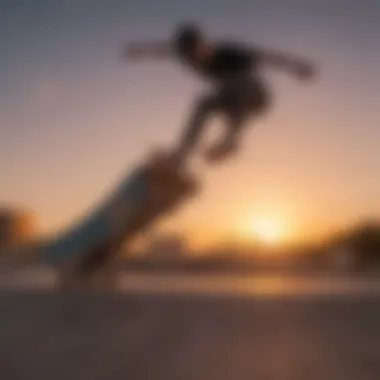 Skateboarding at Dusk with Happy Lens Skateboarder performing tricks under vibrant sunset with Happy Lens