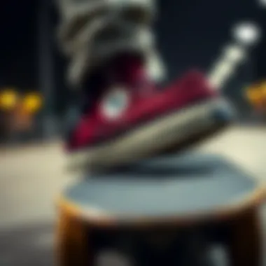 Maroon Converse in Action Maroon Converse shoes on a skateboard